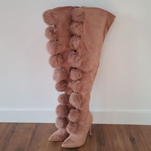 Cape Robbin Pom Pom Over the Knee Mauve Boots for Women